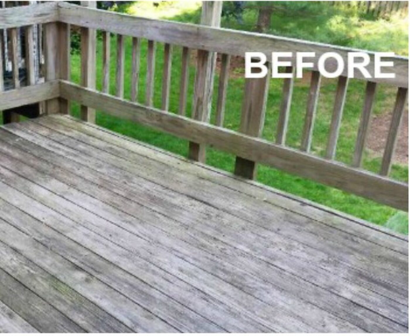Weathered wooden deck before cleaning